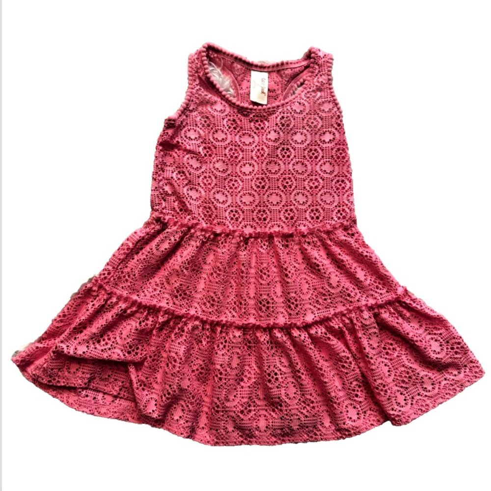 Cat & Jack Toddler Girls 4/5 Pink Crochet Lace Tiered Beach Cover-Up Dress
